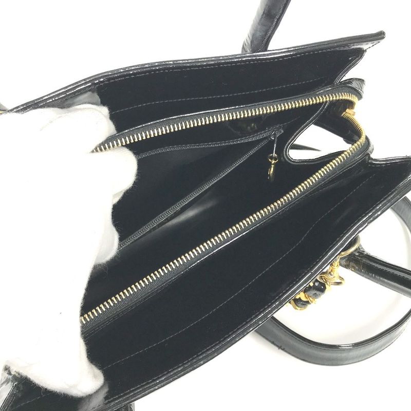 Chanel Shoulder Bag Stitch 2-Way Coco Ball CC Logo Patent Black