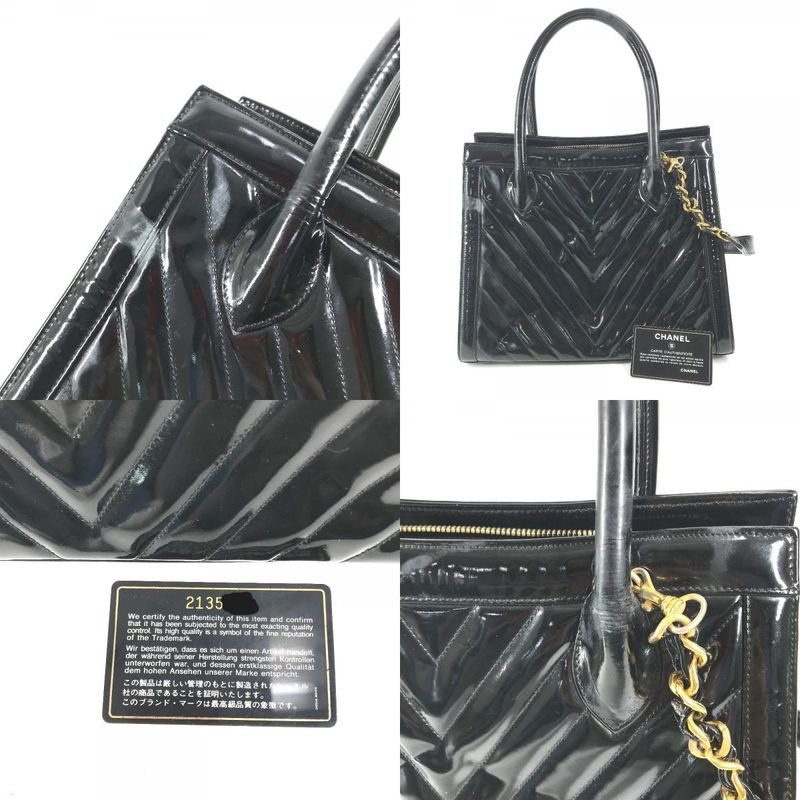 Chanel Shoulder Bag Stitch 2-Way Coco Ball CC Logo Patent Black