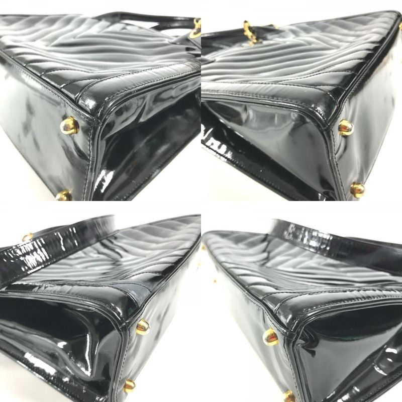 Chanel Shoulder Bag Stitch 2-Way Coco Ball CC Logo Patent Black