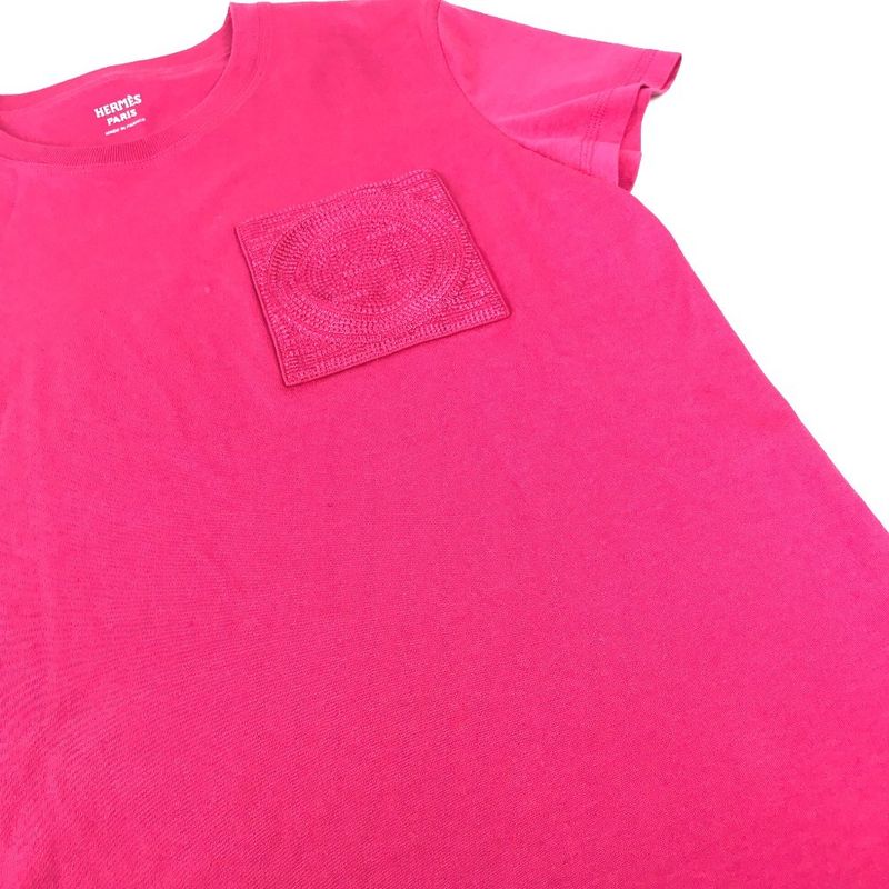 Hermes Dress Embroidered Mosaic Logo Pocket Cotton Pink