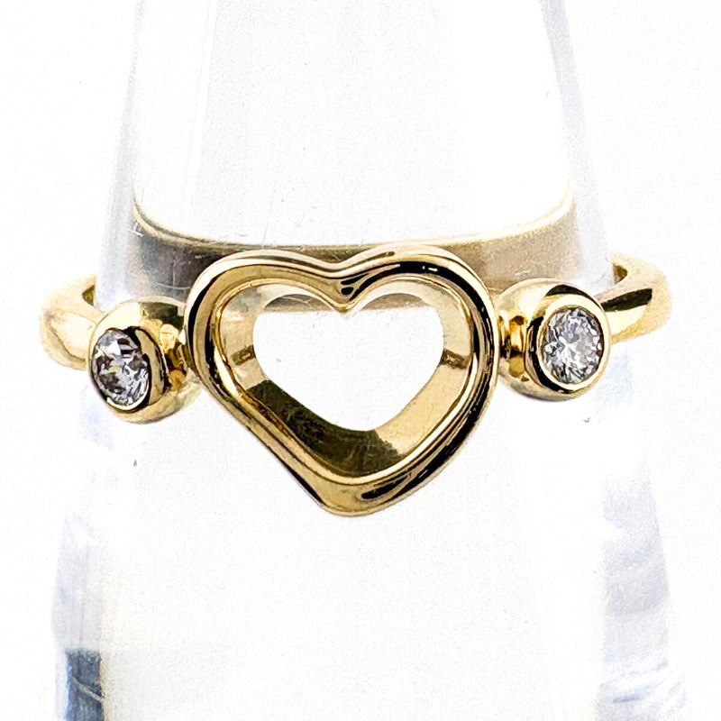Tiffany & Co Open Heart Diamond Ring YG Yellow Gold Pave
