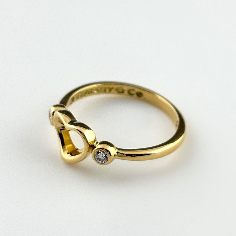 Tiffany & Co Open Heart Diamond Ring YG Yellow Gold Pave