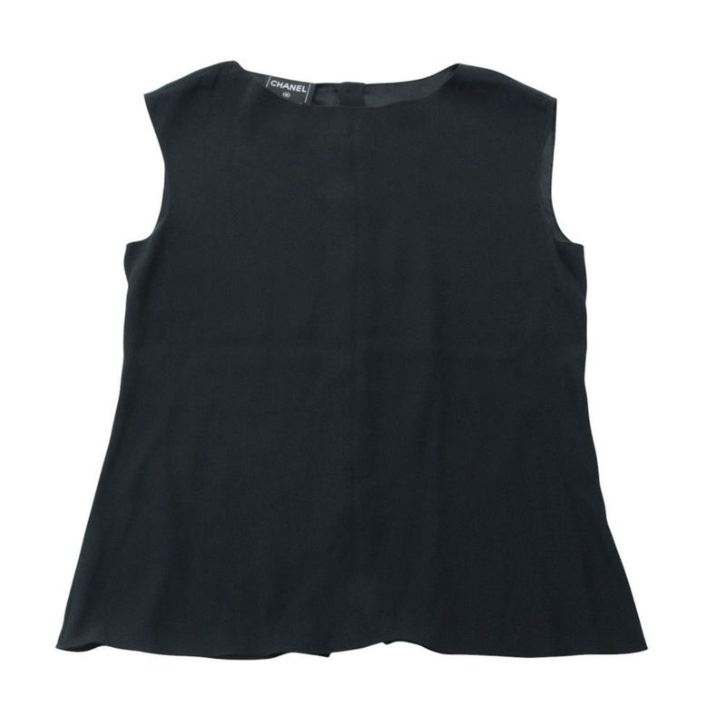 Chanel Silk Blouse Shirt Sleeveless Back Button 38