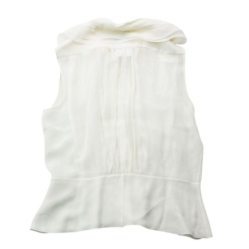 Chanel Silk Blouse Shirt Sleeveless Frill Ribbon Sheer Top 09C 42