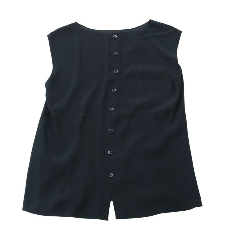 Chanel Silk Blouse Shirt Sleeveless Back Button 38