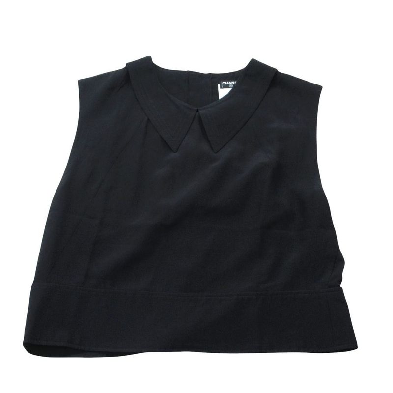 Chanel Silk Cropped Blouse Shirt Sleeveless Short Length with Collar
