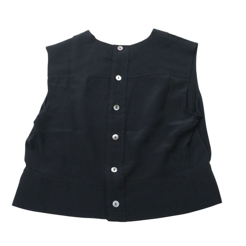 Chanel Silk Cropped Blouse Shirt Sleeveless Short Length with Collar