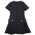 Louis Vuitton Dress Short Sleeve LV Logo Gold Button Wool Silk 36 S Black