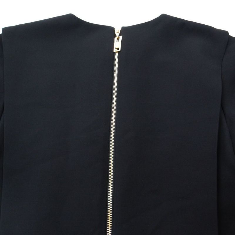 Louis Vuitton Dress Short Sleeve LV Logo Gold Button Wool Silk 36 S Black