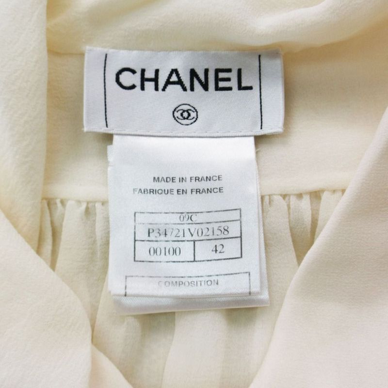 Chanel Silk Blouse Shirt Sleeveless Frill Ribbon Sheer Top 09C 42