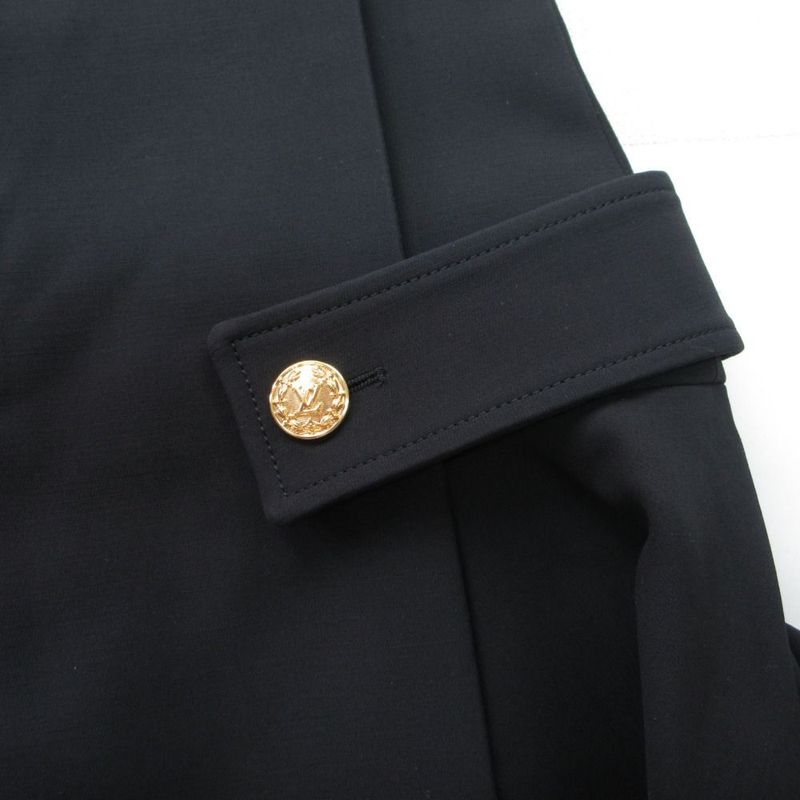 Louis Vuitton Dress Short Sleeve LV Logo Gold Button Wool Silk 36 S Black