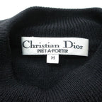 Dior Vintage Knit Sweater Long Sleeve Mock Neck Crest Embroidery Top