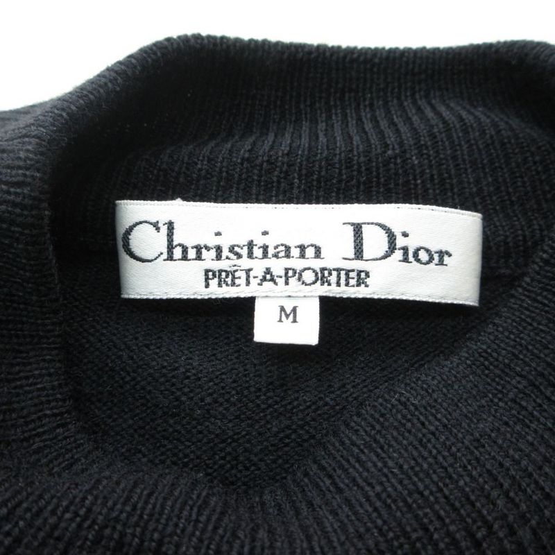 Dior Vintage Knit Sweater Long Sleeve Mock Neck Crest Embroidery Top