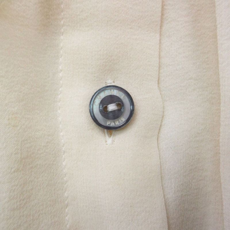 Chanel Silk Blouse Shirt Sleeveless Frill Ribbon Sheer Top 09C 42