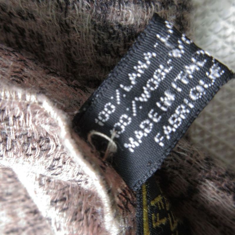 Fendi Zucca Pattern Shawl Scarf Wool Fringe Beige