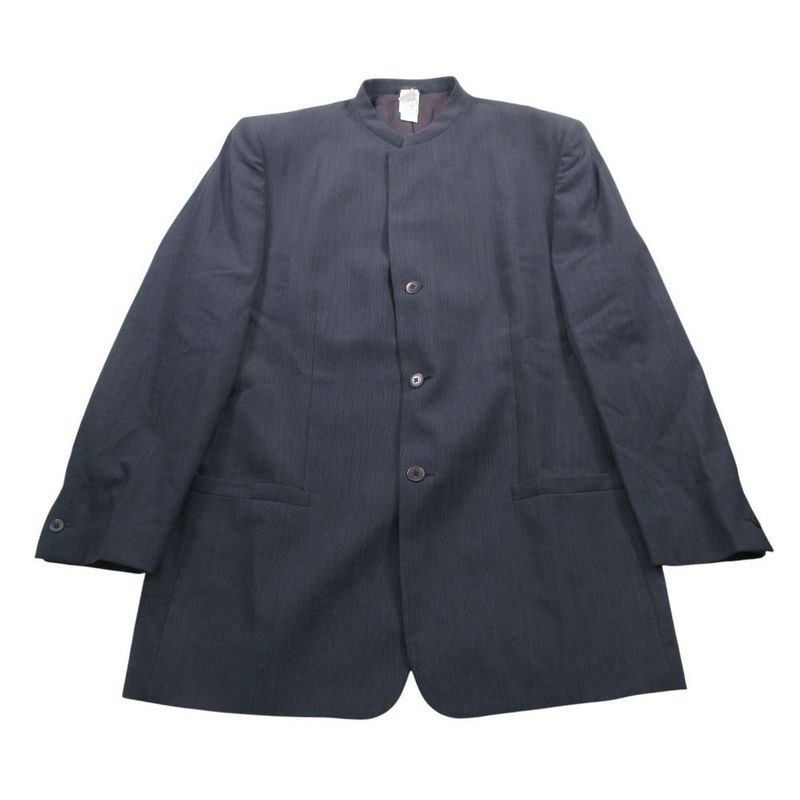 Versace Vintage Gianni Jacket Blue Leather Stand Collar Mao