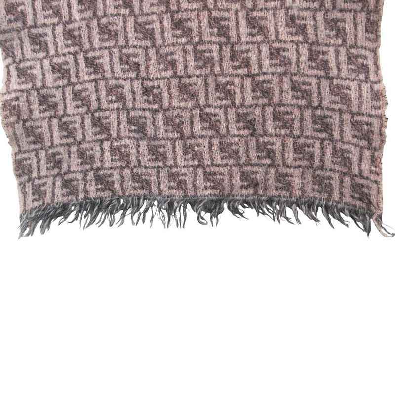 Fendi Zucca Pattern Shawl Scarf Wool Fringe Beige