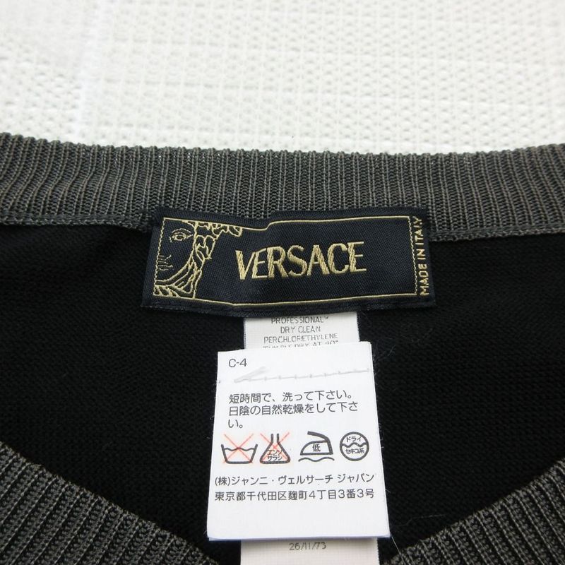 Versace Vintage Henley Neck Knit T-Shirt Short Sleeve Logo