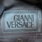 Versace Vintage Gianni Jacket Blue Leather Stand Collar Mao