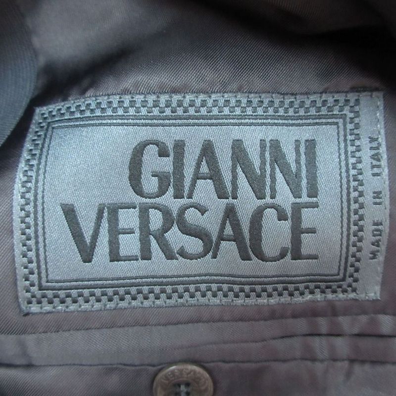 Versace Vintage Gianni Jacket Blue Leather Stand Collar Mao