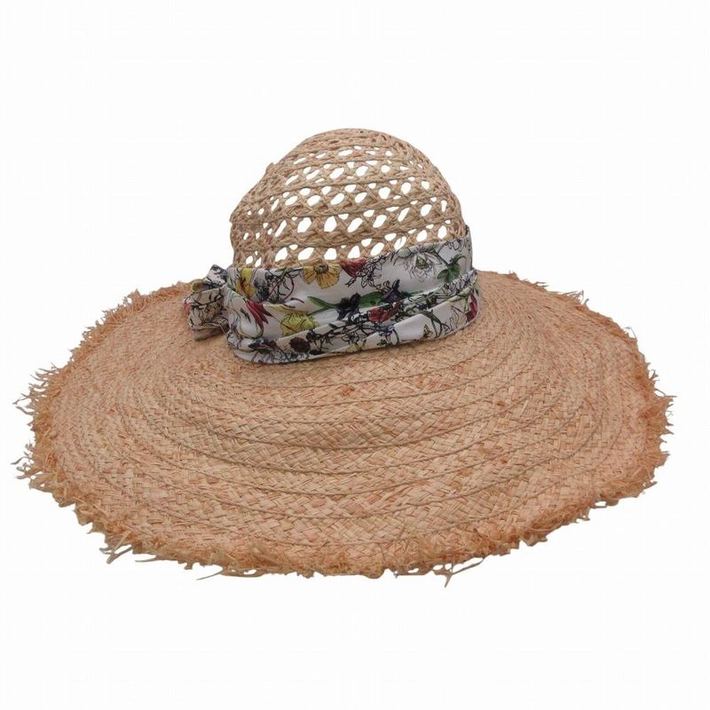 Gucci Raffia Hat Straw Hat Flora Ribbon M Natural