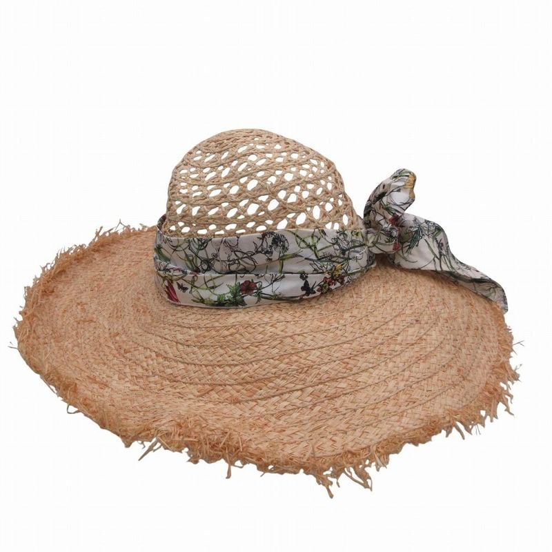 Gucci Raffia Hat Straw Hat Flora Ribbon M Natural