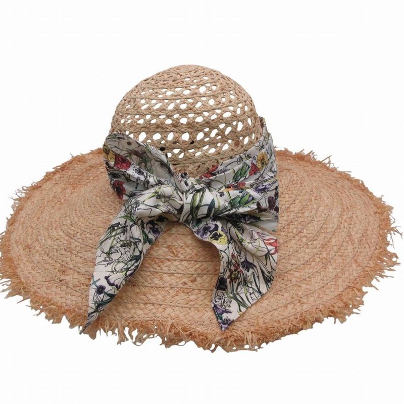 Gucci Raffia Hat Straw Hat Flora Ribbon M Natural