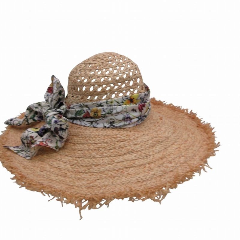 Gucci Raffia Hat Straw Hat Flora Ribbon M Natural