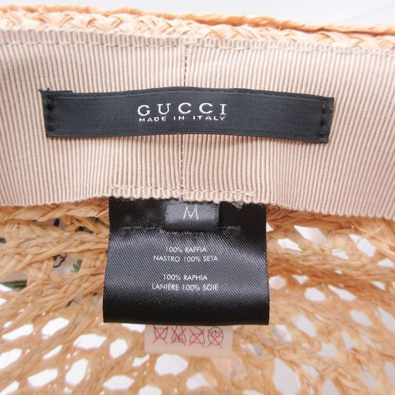 Gucci Raffia Hat Straw Hat Flora Ribbon M Natural