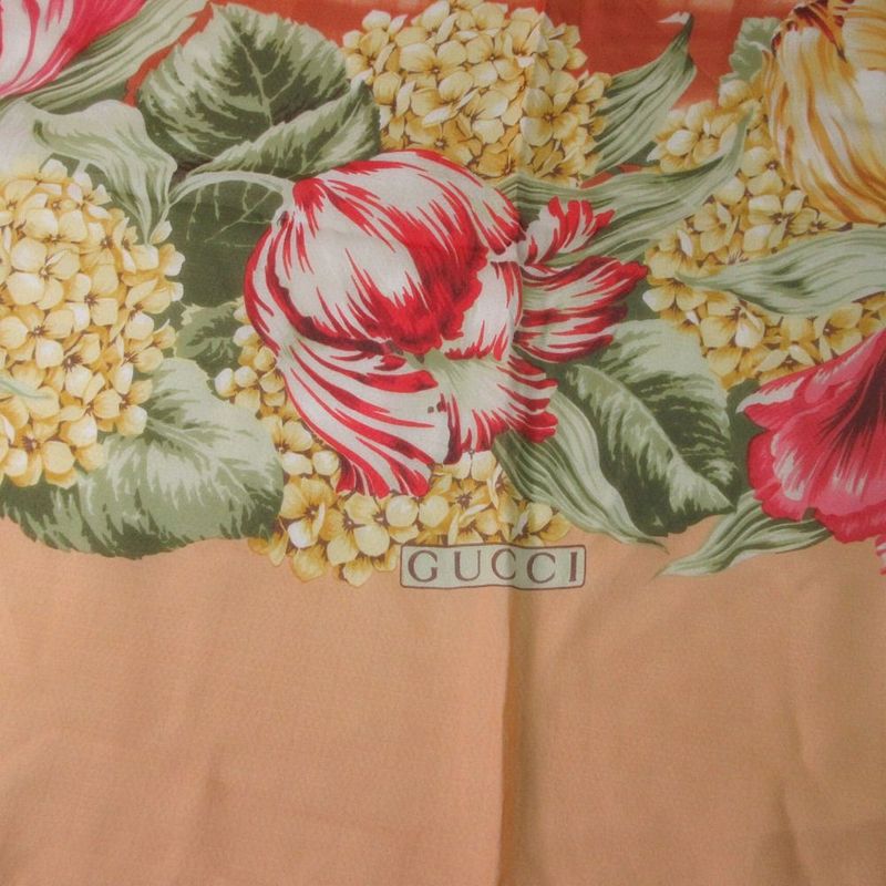 Gucci Silk Large Scarf Flower Print Orange