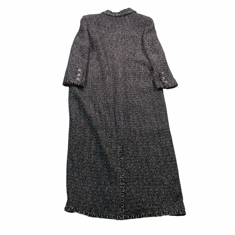 Chanel Tweed Long Coat Brown Black 44 XL