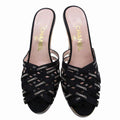 Chanel Logo Strap Sandals Shoes Clear Heel Black