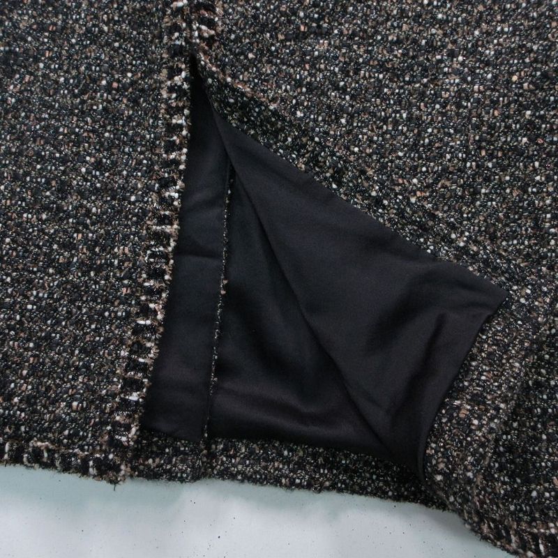 Chanel Tweed Long Coat Brown Black 44 XL