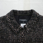 Chanel Tweed Long Coat Brown Black 44 XL