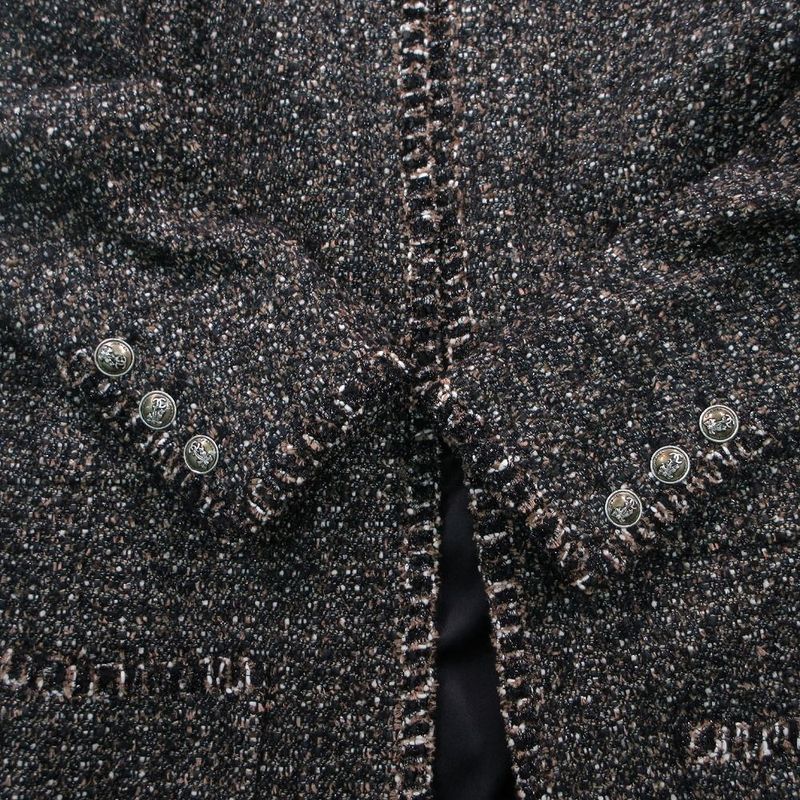 Chanel Tweed Long Coat Brown Black 44 XL