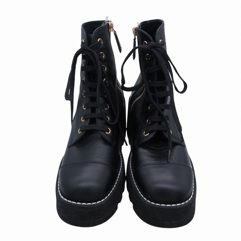 Chanel Shoes Lambskin Boots Quilted Sole Side Zip 37.5