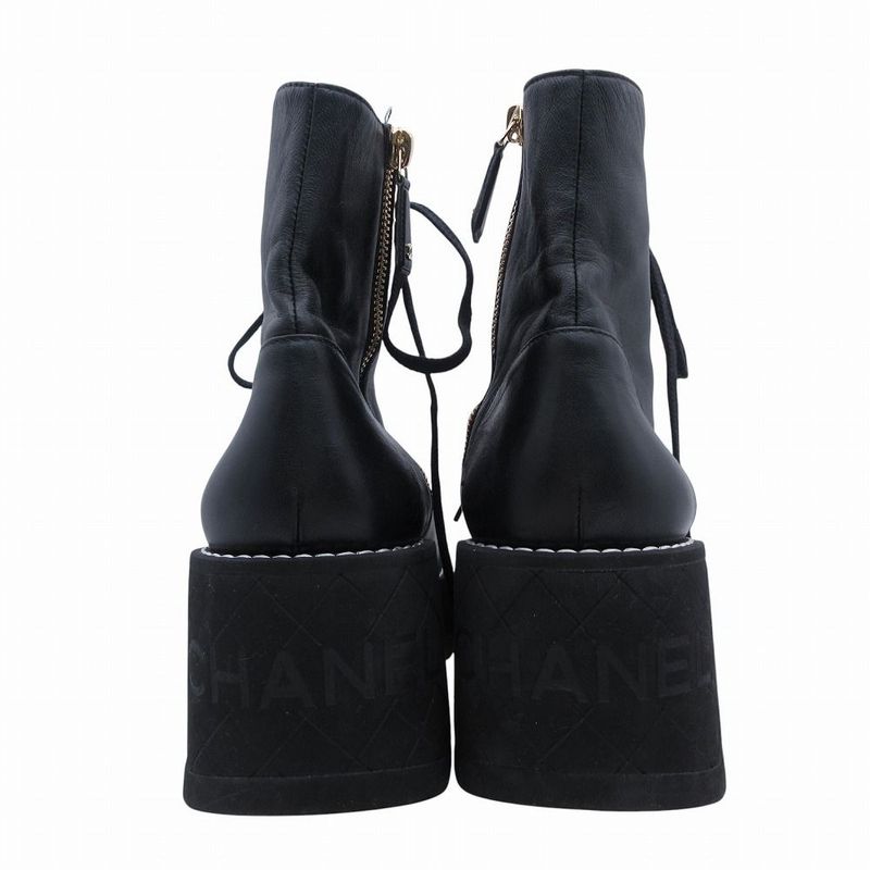 Chanel Shoes Lambskin Boots Quilted Sole Side Zip 37.5