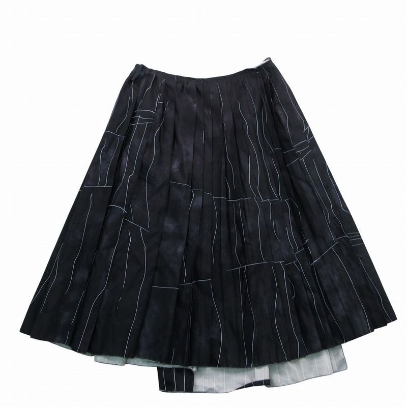 Prada Gathered All Over Pattern Pleated Skirt Calf Length 38