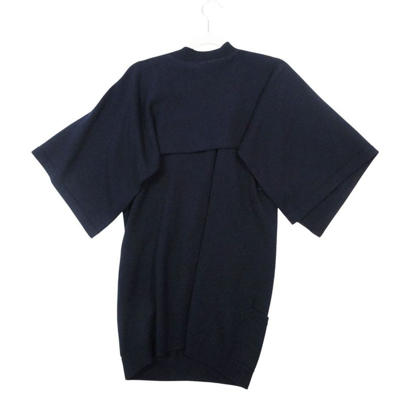 Chanel Cashmere Knit Sweater V-neck Cape Style 40 L Navy