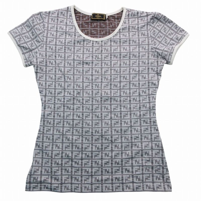 Fendi Zucca Pattern Stretch T-Shirt Pullover Top Short Sleeve 44 Sweater