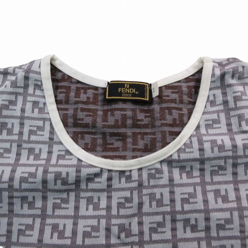 Fendi Zucca Pattern Stretch T-Shirt Pullover Top Short Sleeve 44 Sweater