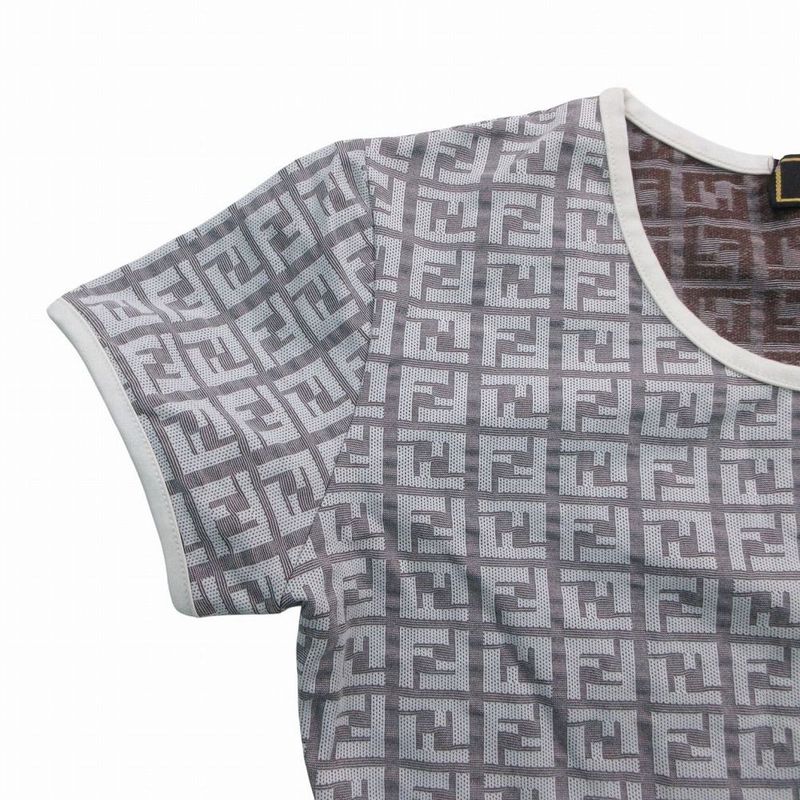 Fendi Zucca Pattern Stretch T-Shirt Pullover Top Short Sleeve 44 Sweater