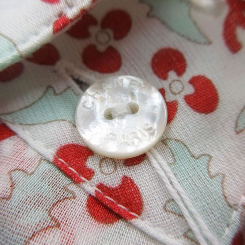 Chanel Blouse Sheer Shirt 3/4 Sleeve Floral Pattern CC Logo CC