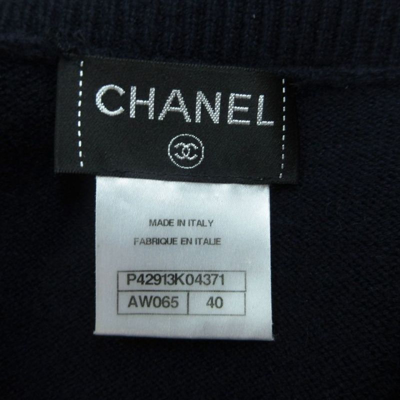 Chanel Cashmere Knit Sweater V-neck Cape Style 40 L Navy