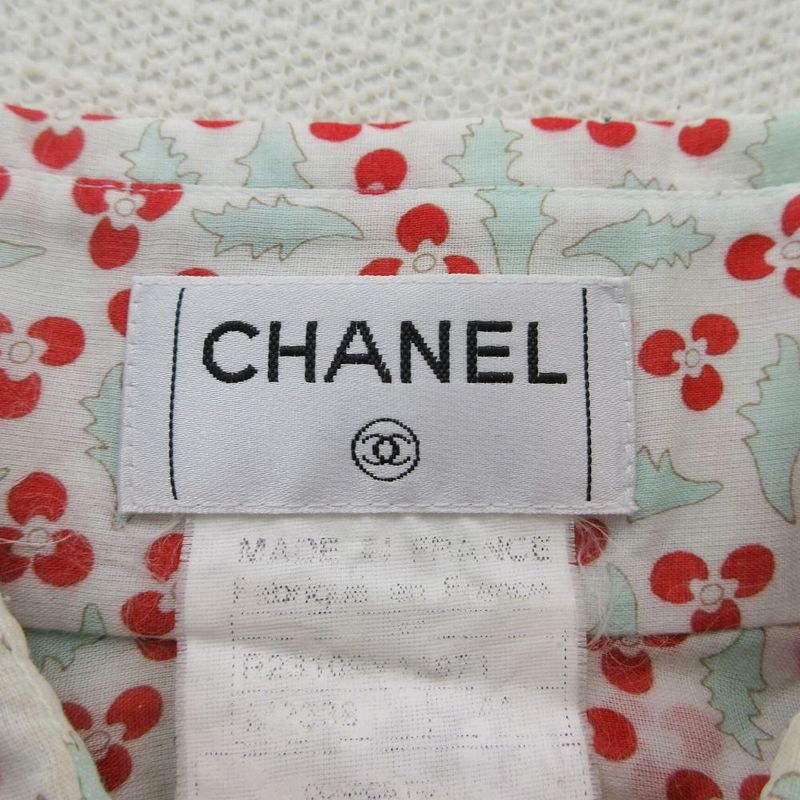 Chanel Blouse Sheer Shirt 3/4 Sleeve Floral Pattern CC Logo CC