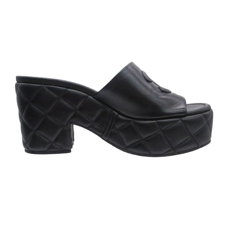 Chanel Sandals CC Logo Quilted Thick Sole Mule Lambskin Black