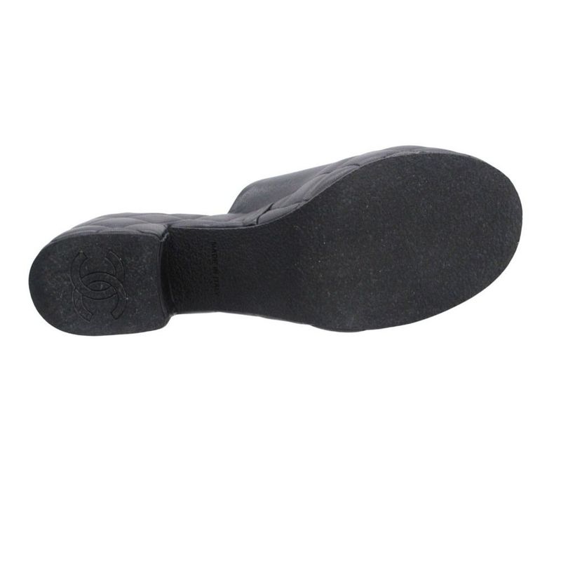 Chanel Sandals CC Logo Quilted Thick Sole Mule Lambskin Black