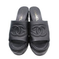 Chanel Sandals CC Logo Quilted Thick Sole Mule Lambskin Black