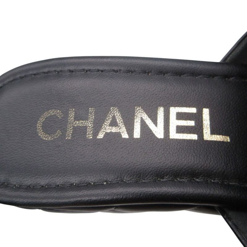 Chanel Sandals CC Logo Quilted Thick Sole Mule Lambskin Black
