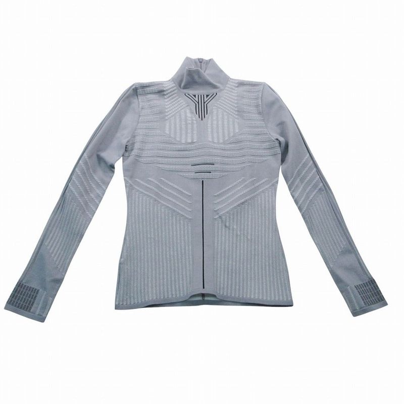 Prada High Neck Stretch Top Long Sleeve Collo Alto M L Gray